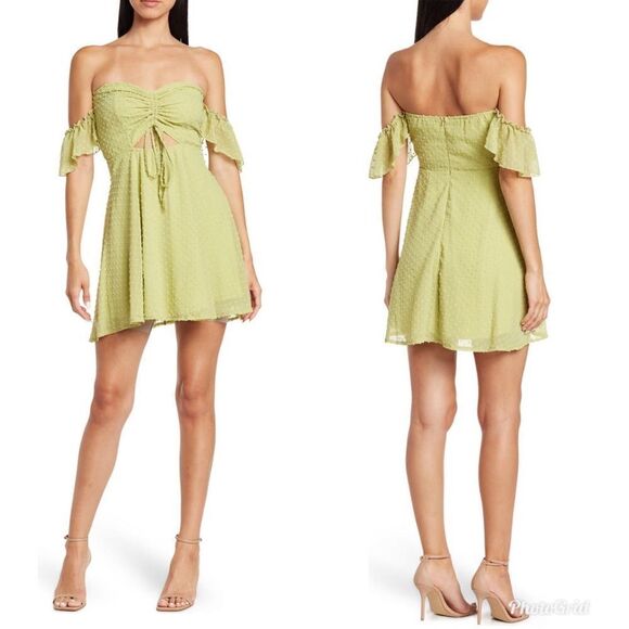 REVOLVE AREA STARS Off-the-Shoulder Ruffle Dot Dress - Picture 1 of 10